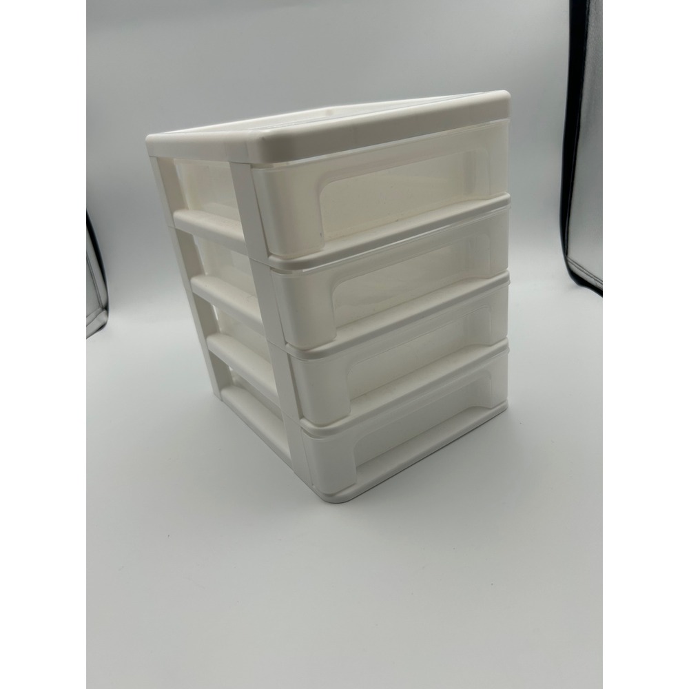IRIS 4 Drawer Desktop Storage Organizer White Clear Plastic CDD-XS4‎